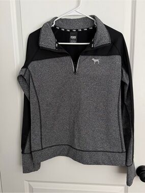 PINK Victoria's Secret Gray & Black Quarter-Zip Pullover Sweatshirt